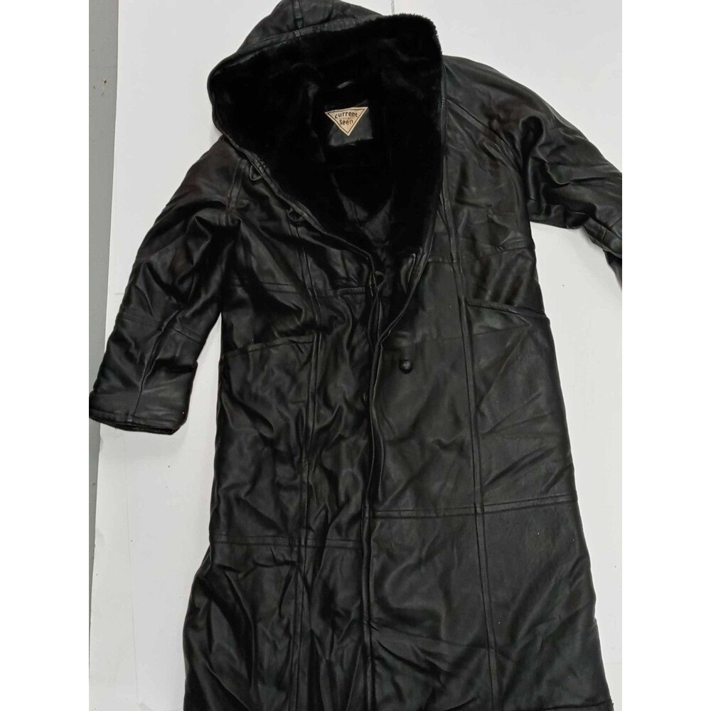 Vintage Black Leather Long Coat w/ Faux Fur Lining – Thrift Find –Women’s Size L
